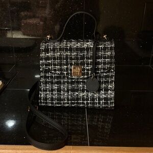 Black & White Tweed Top-Handle Satchel Bag